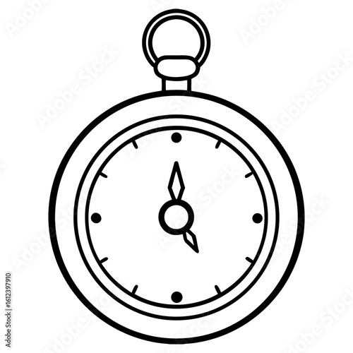 Vector art of a classic pocket watch with hands indicating the time, isolated on white background