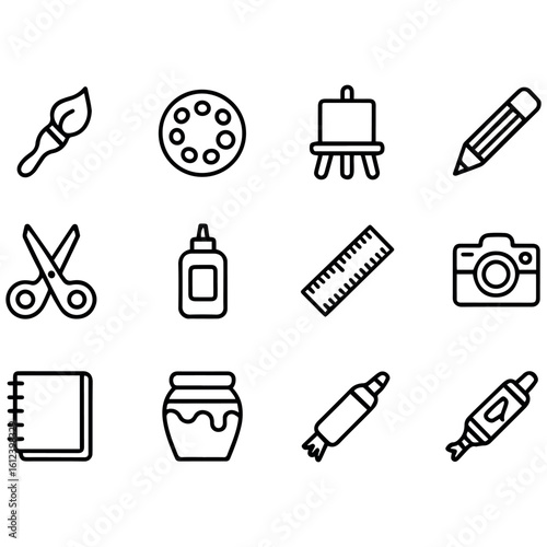 Clean and modern vector  art supplies and crafts vector icons for creative projects and design elements illustration drawing 100