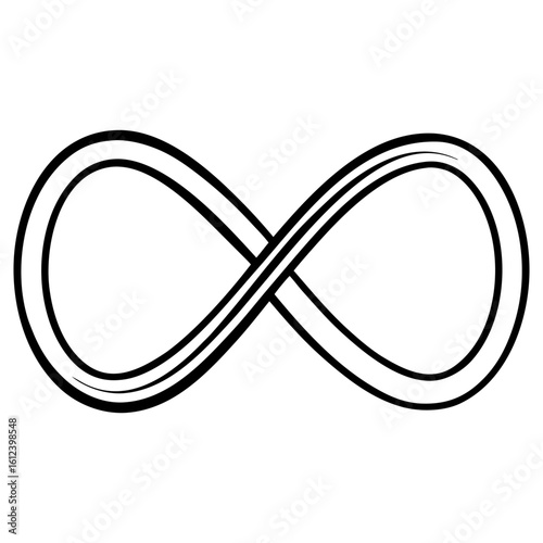 Vector art of a simple line drawing of the infinity symbol isolated on white background, representing endlessness and limitless possibilities