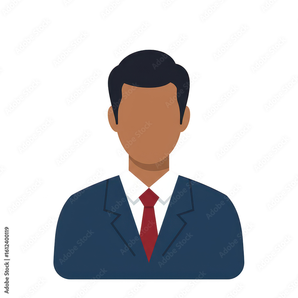 Flat style illustration of a male avatar wearing a dark suit and red tie, representing a professional or corporate user profile. Flat style illustration of a male avatar wearing a dark suit and red tie, representing a professional or corporate user profile.