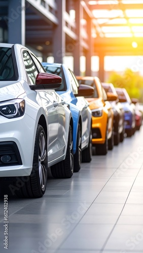 Cars lined up in dealership