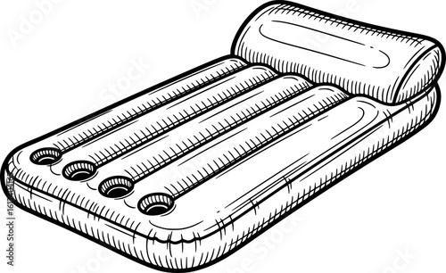 Floating inflatable mattress icon with air chambers, hand-drawn style