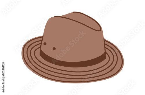 Safari Hat with band. Head Fashion accessory cap with wide brim with stitching clothing technical illustration. Vector headgear for Men, women style, flat template CAD mockup sketch outline isolated