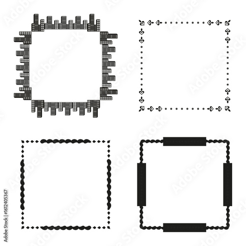 Black dotted border. Pink abstract frame. Oval shape elements. Vector square decoration.
