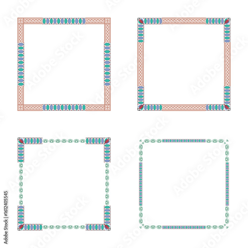 Geometric border shape. Patterned square frame. Colorful line element. Vector art decoration.
