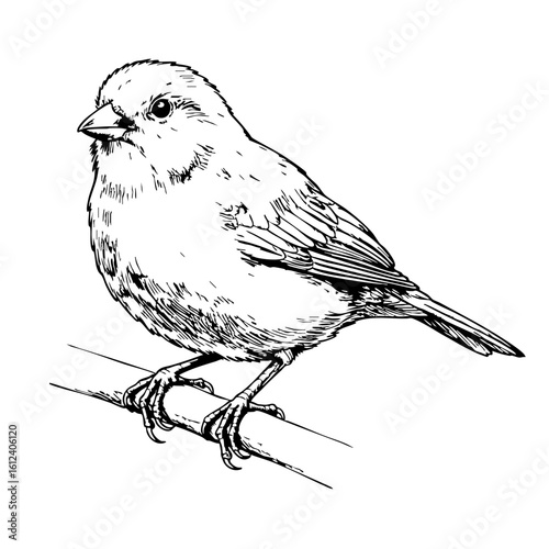 Vintage sketch of a canary perched on a branch  