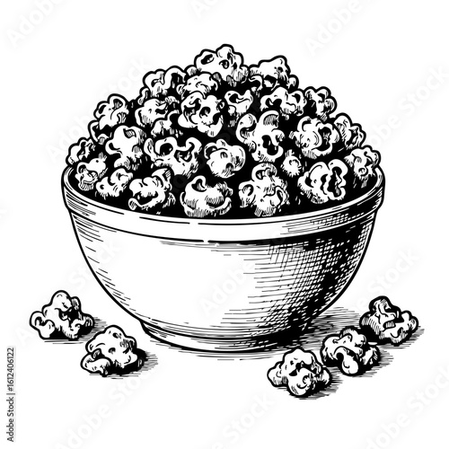 Vintage sketch of a bowl filled with candy popcorn  