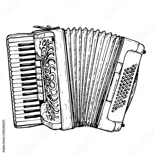 Vintage sketch of an accordion with detailed keys and bellows  