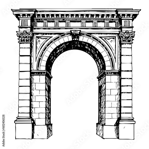 Vintage sketch of an architectural archway with detailed stonework  