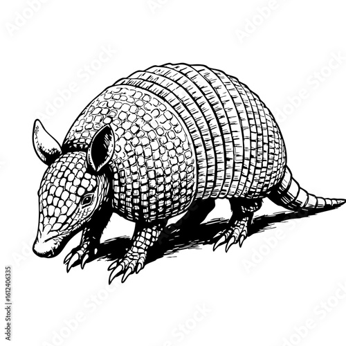 Vintage sketch of an armadillo in detailed black and white  