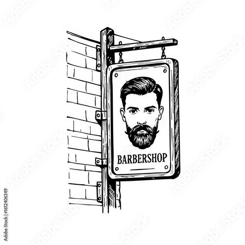 Vintage barbershop signboard featuring a bearded man portrait  