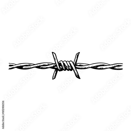 Vintage sketch of barbed wire in stark black and white illustration  