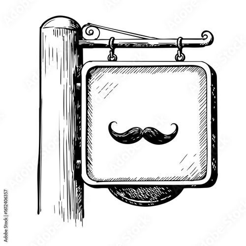 Vintage barbershop signboard with mustache illustration  