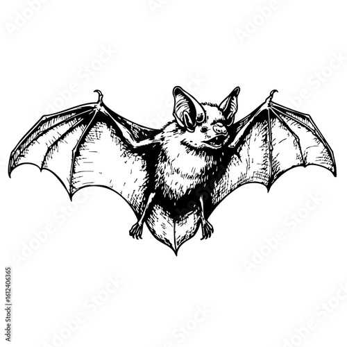 Vintage sketch of a bat flying with outstretched wings  