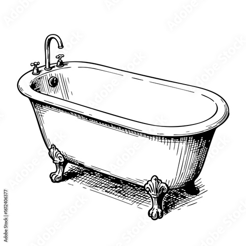 Vintage sketch of a clawfoot bathtub with a faucet and detailed design  