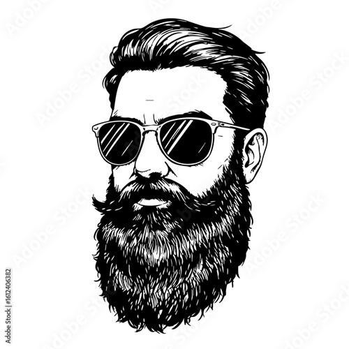 Vintage sketch of a bearded man wearing sunglasses  