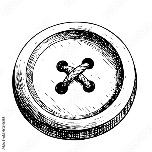 Vintage sketch of a round button with stitched holes  