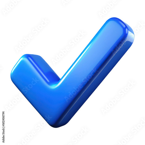 3d blue check mark symbol isolated on transparent background