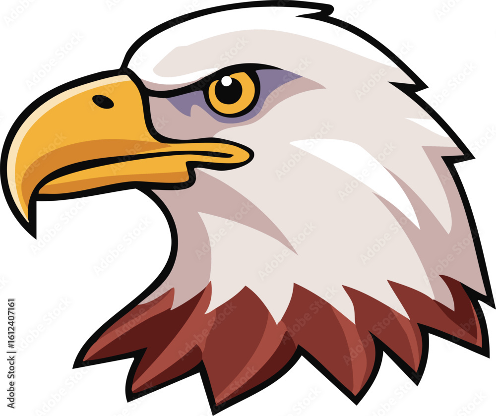 Naklejka premium Illustration of an eagle head with white plumage and a yellow beak, looking determined.