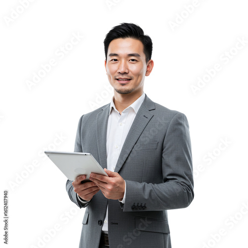 Portrait of a young asian businessman using tablet computer	