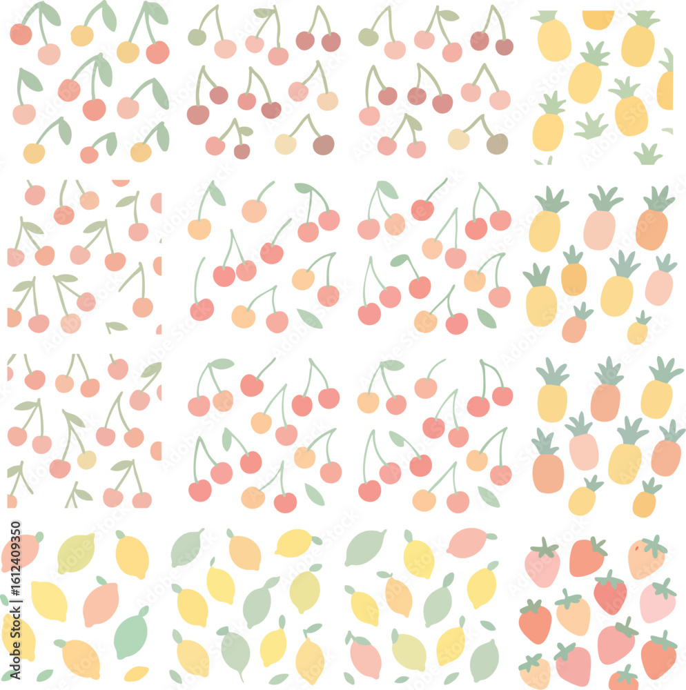 Fototapeta premium Colorful Fruit Pattern on White Background 2.