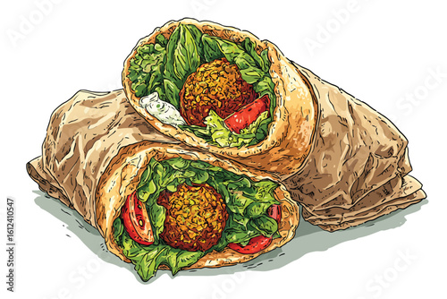 Falafel Pita Wrap with Fresh Vegetable isolated