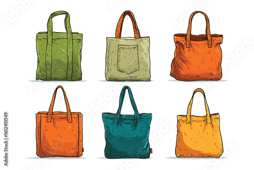 Collection of canvas Tote Bags set isolated
