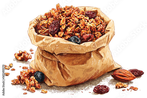 Homemade Granola in Kraft Paper Bag isolated