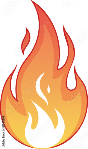 A vibrant illustration of a cartoon-style flame, burning brightly with orange and yellow hues.