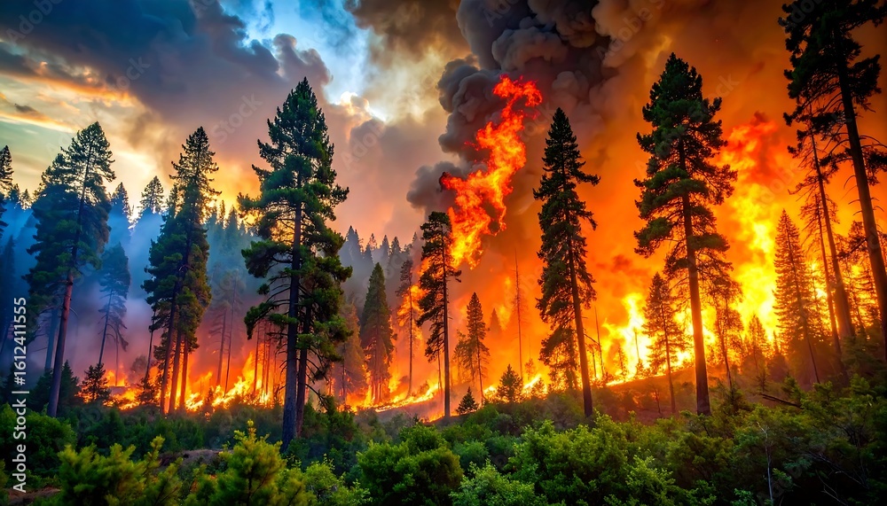 Fototapeta premium Forest fire at sunset (1)