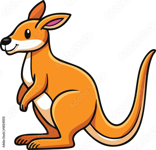 A cartoon illustration of a kangaroo standing upright, smiling, and looking friendly.