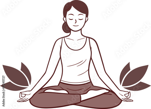 peaceful woman sitting pose vector graphic

