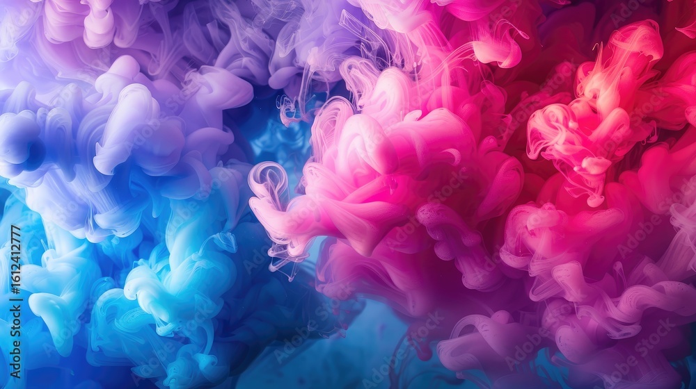 Fototapeta premium Abstract swirling clouds of vibrant pink, blue, and purple hues blend and intermingle, creating a mesmerizing and ethereal effect