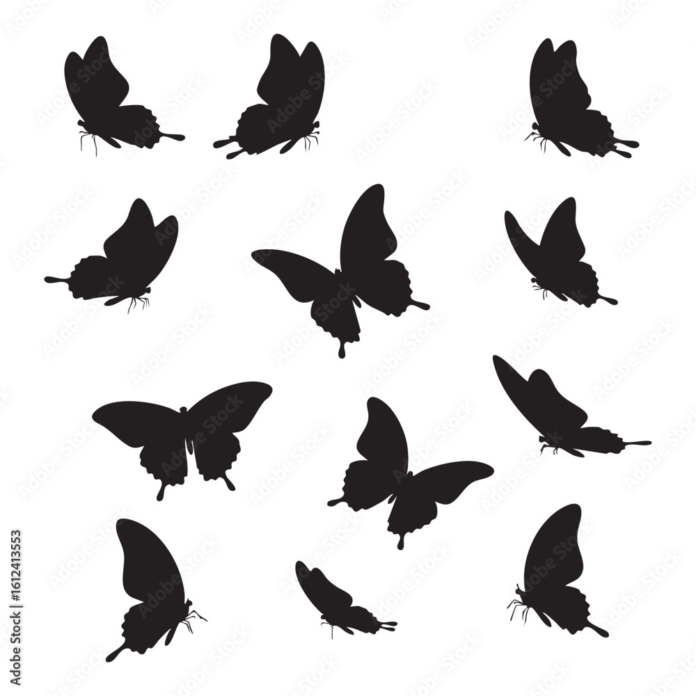 Fototapeta premium Collection of butterfly silhouettes isolated on white background