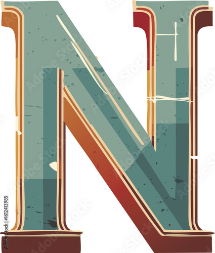 Stylized letter N in vintage colors, abstract design
