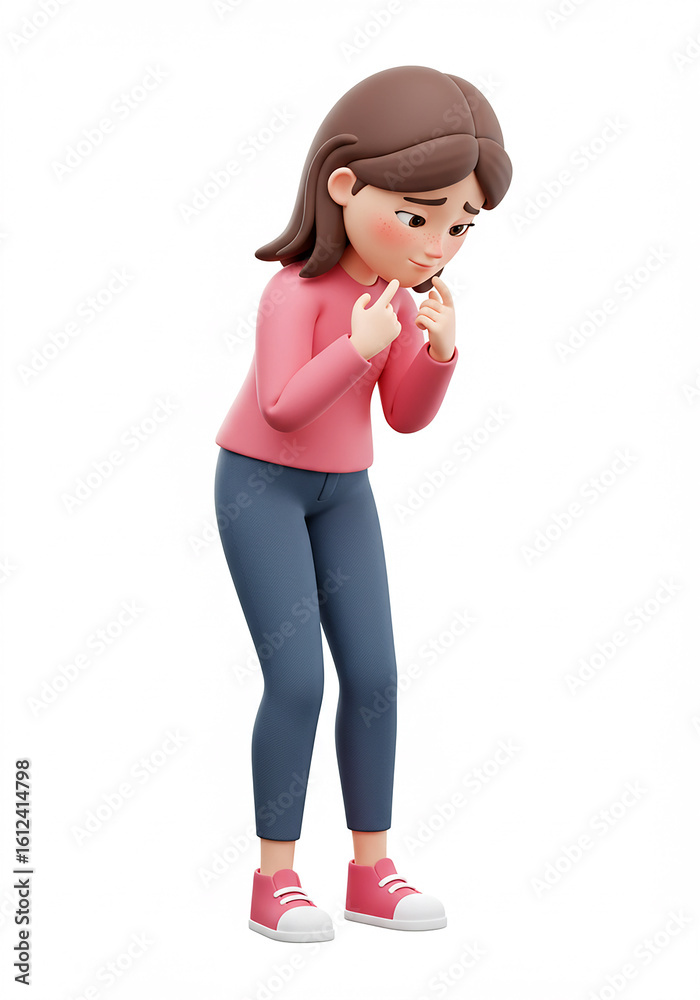Cartoon woman pondering with worried expression Cartoon woman pondering with worried expression