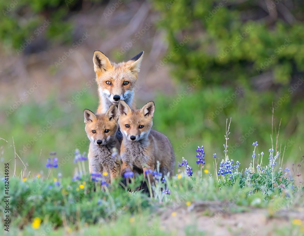 Fototapeta premium Fox family in meadow