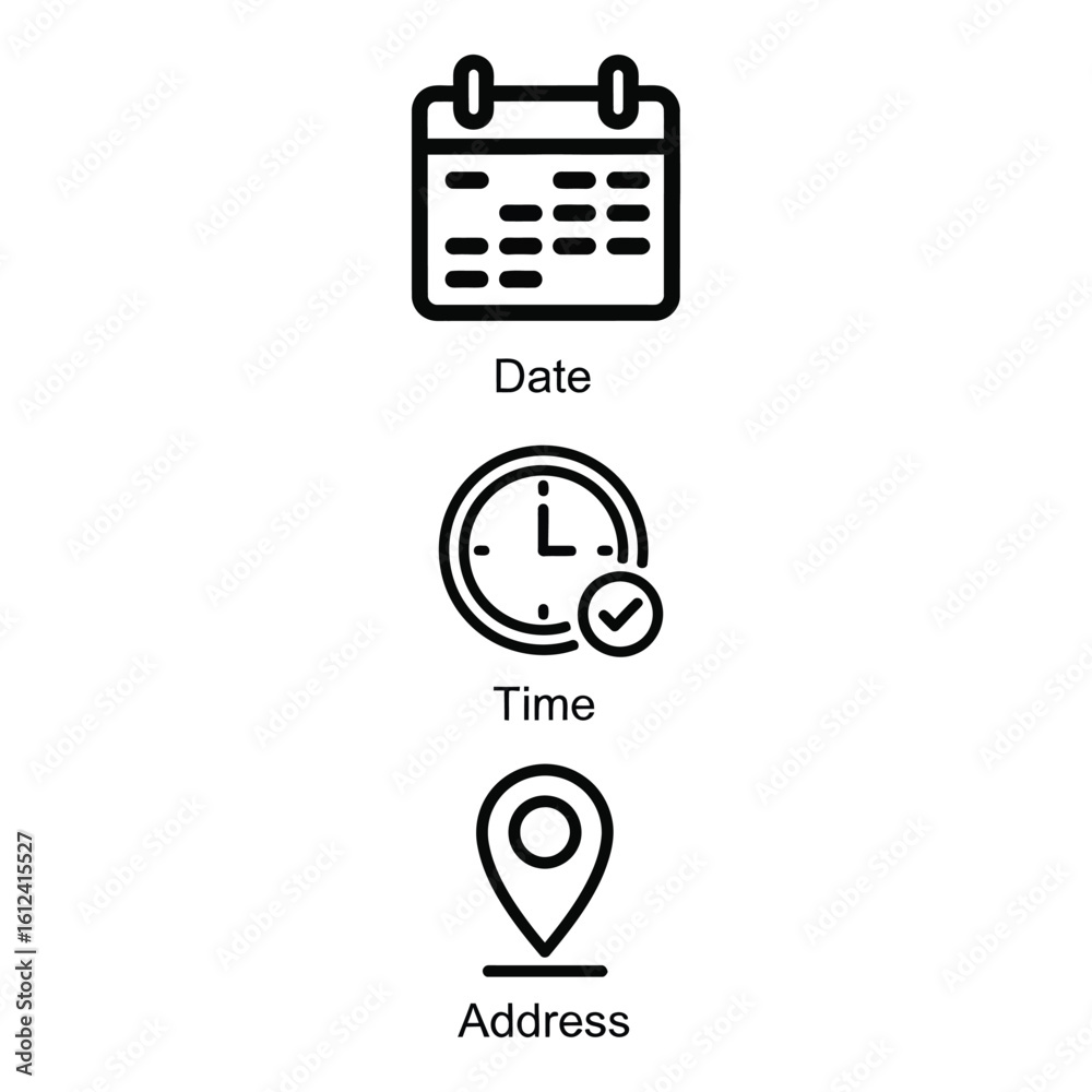 custom made wallpaper toronto digitalVector art of a set of three icons representing date, time, and address, useful for planning and organization