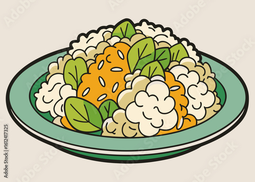 Healthy cauliflower and spinach rice bowl