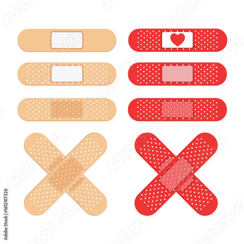 Medical Bandage and Plaster Strip Set. Vector Aid Patch Illustration
