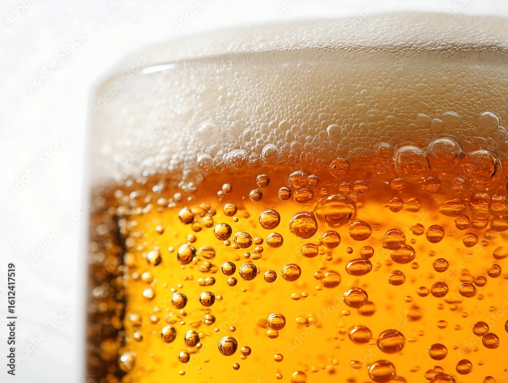 泡立つビールのアップと気泡のディテール 泡立つビールのアップと気泡のディテール