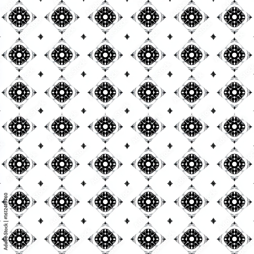 Fototapeta premium Repetitive Pattern with Floral Elements in Rhombus Shape on White Background