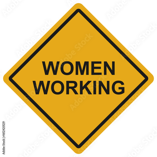 Square yellow and black women working road sign vector