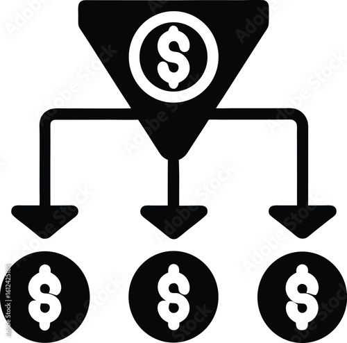 Cash flow management icon showing financial distribution and revenue allocation vector.