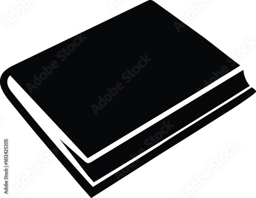 Black silhouette icon of a closed hardcover book, a simple vector for education.