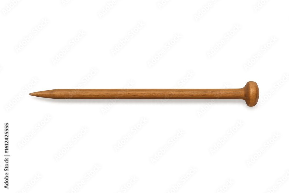 Obraz premium Wooden knitting needle lying flat, highlighting craftsmanship and textile arts against transparent background, perfect for creative handmade projects