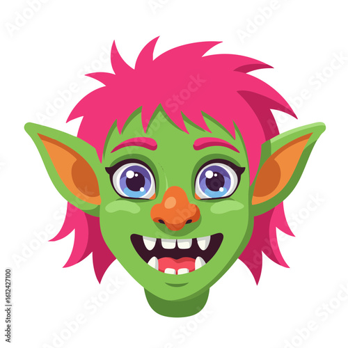 Vector illustration of goblin face on white background, fantasy and character design concept