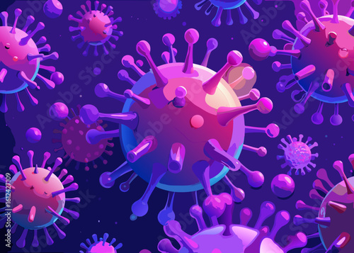 Vibrant purple and pink coronavirus microbe illustration