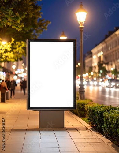 Blank billboard at night in city street