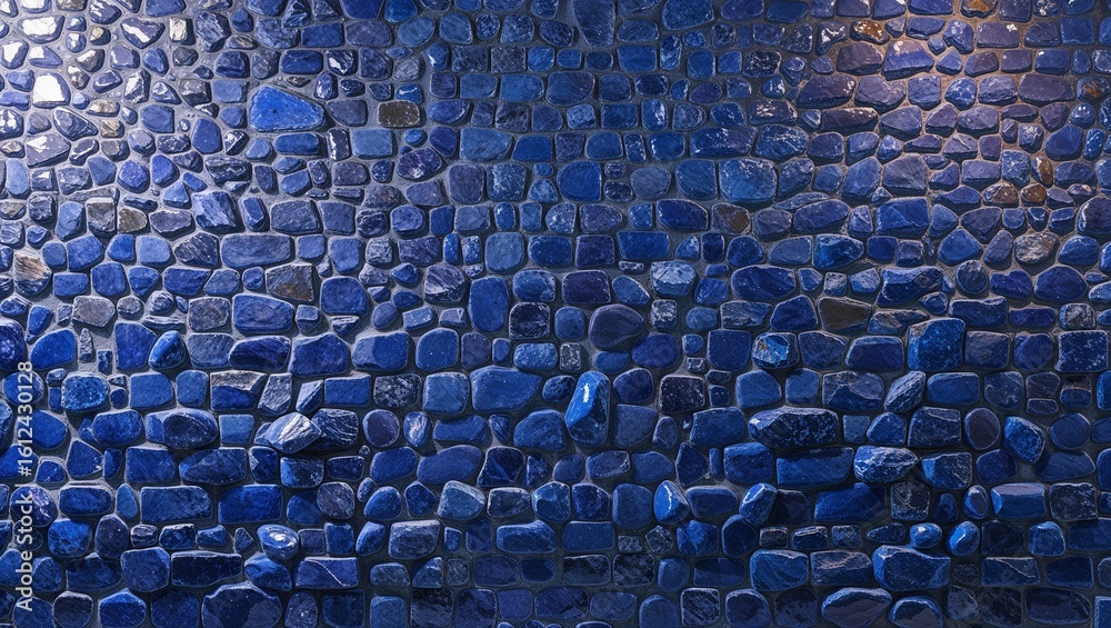 Fototapeta premium A rich, artistic wall design made from various blue stones.